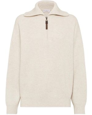 Brunello Cucinelli Pullover Mit Reißverschlusskragen - Natur