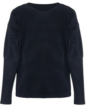 Issey Miyake Pleated Long-Sleeve T-Shirt - Blue
