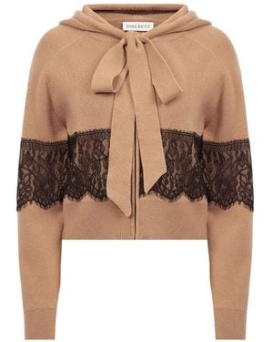 Nina Ricci Lace-Trim Pussy-Bow Hoodie - White