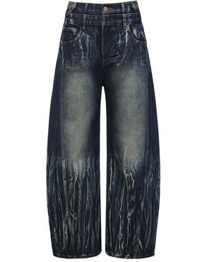 Feng Chen Wang Tie-Dye Double-Waistband Jeans - Blue