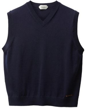 Versace Gestrickte Weste Aus Wolle Mit Stickerei - Blau