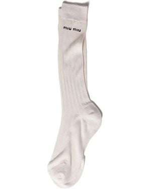 Miu Miu Calcetines Con Logo Bordado - Blanco
