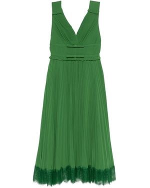 Self-Portrait Bow Pleated Dress - Green