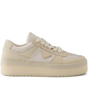 Prada Re-Nylon And Suede Downtown Bold Trainers - Natural