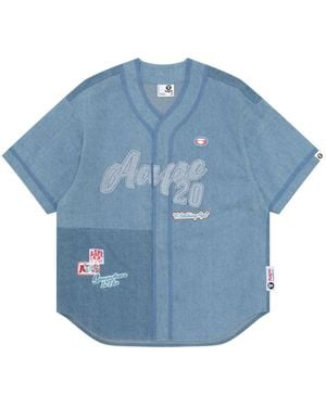 A Bathing Ape Logo-Appliqué Denim Shirt - Blue