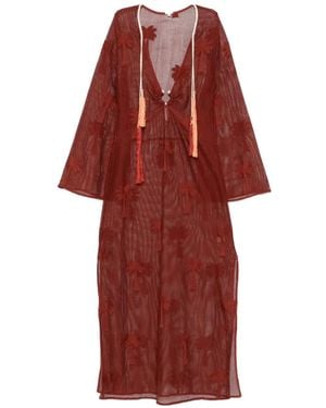 Johanna Ortiz Palm Veil Tunic Dress - Red