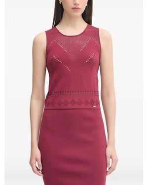 GAUDI Pointelle-Knit Keyhole-Back Top - Red