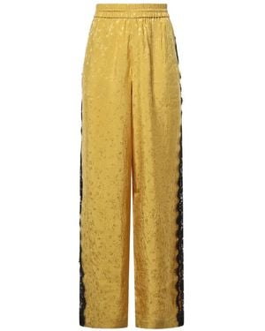Pinko Lace-Trim Floral-Jacquard Pants - Yellow