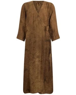 Uma Wang Maxi Damask-Pattern Wrap Dress - Natural