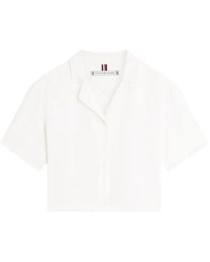 Tommy Hilfiger Frayed-Edge Camp-Collar Blouse - White