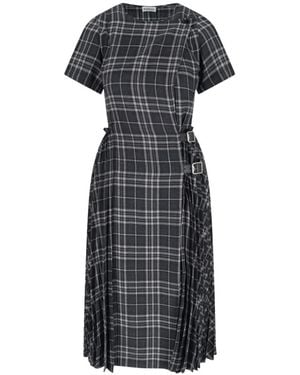 Burberry Check Buckle Pleated Dress - Black