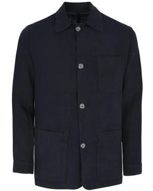 120% Lino Veste Boutonnée À Poches - Blue