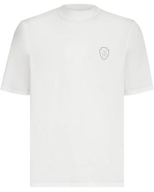 Brunello Cucinelli Camiseta De Piqué Tecnológico De Cuello Mock Con Logo - Blanco