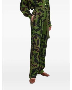 La Petite Francaise Ponctuel Floral-Print Belted Trousers - Green