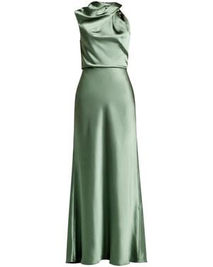 Amsale Satin Draped-Neck Maxi Dress - Green