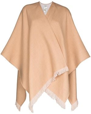 Fendi Poncho Con Flecos Y Logo - Neutro