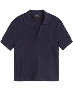 A.P.C. Ophélia Textured Polo-Neck T-Shirt - Blue