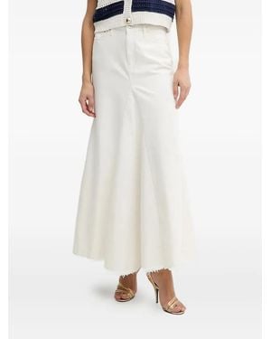 Guess Frayed-Hem Denim Maxi Skirt - White