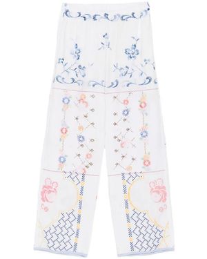 Relax Re-Luxe Broek Met Geborduurde Bloemen - Wit