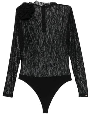 Nissa Body En Dentelle À Fleurs Appliquées - Noir