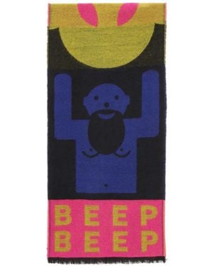 Walter Van Beirendonck Ausgefranster Beep Schal Mit Print - Blau