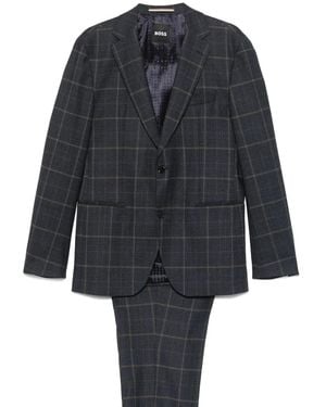 BOSS Checked Stretch-Wool Suit - Blue