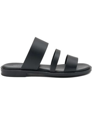 Frau Triple-Strap Leather Sandals - Black