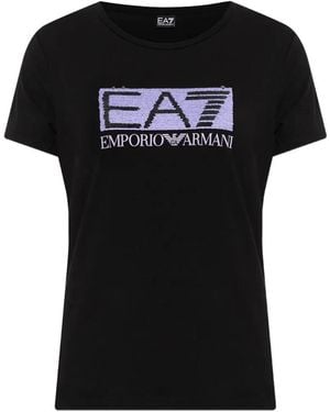 EA7 Sequin-Logo T-Shirt - Black