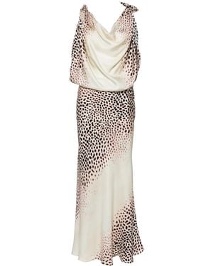 Roberto Cavalli Leopard-Printed Silk Dress - White