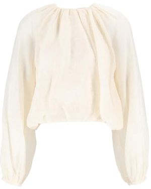 ELEH Gathered Balloon-Sleeve Blouse - White
