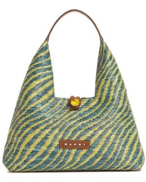 Marni Mini Trapeze Tasche Mit Gewelltem Raffiabast-Effekt - Grün