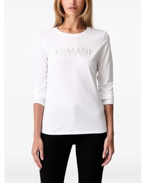 ARMANI EXCHANGE Logo-Print Long-Sleeved T-Shirt - White