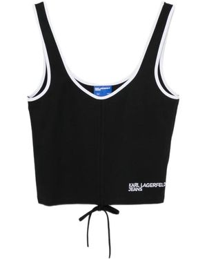 KARL LAGERFELD Contrast-Trim Drawstring-Hem Top - Black