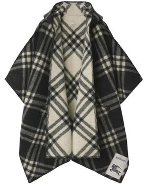 Burberry Capa a cuadros con capucha - Negro