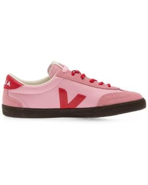 Veja Volley Guimauve Pekin Eagle V-Logo Suede-Panel Trainers - Pink