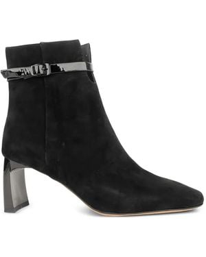 Linda Baumann Buckle-Strap Square-Toe Ankle Boots - Black