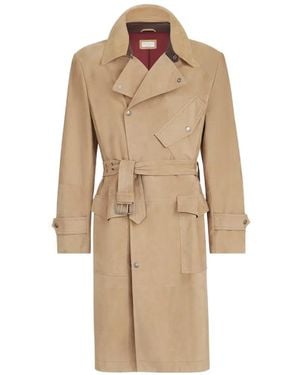 Brunello Cucinelli Suede Motorcycle Trench With Nappa Leather Inserts - Natural