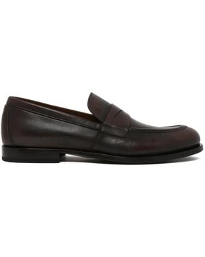 Fabi British Penny-Slot Almond-Toe Loafers - Black