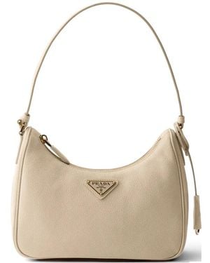 Prada Re-Edition 2005 Nubuck And Saffiano Leather Mini-Bag - Natural