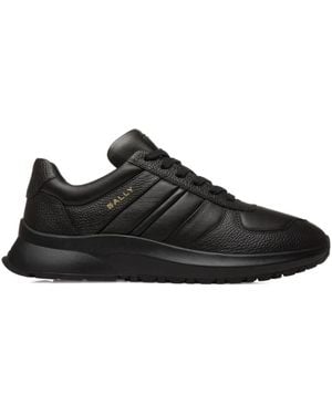 Bally Outline Grained Leather Ribbon Trainers - Black
