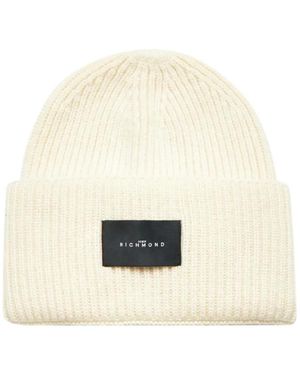 John Richmond Ribbed-Knit Beanie Hat - White