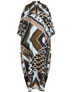PUCCI Geometric-Print Tie-Neck Dress - White