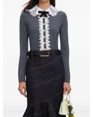 Self-Portrait Lace-Trimmed Bow-Motif Cardigan - Blue