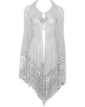 Chiara Is Scialle Rosa Fringed-Trim Crochet-Knit Poncho - White
