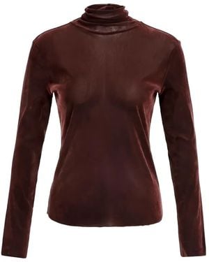 Yaya Velvet-Effect Mesh Top - Purple