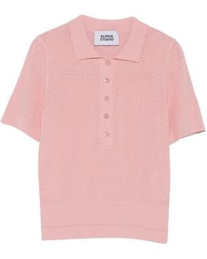 Alpha Studio Buttoned Knitted Polo Shirt - Pink