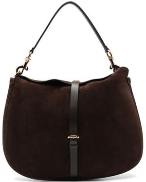 Etro Extra Large Suede Buckle-Detail Shoulder Bag - Black