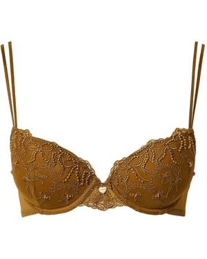 Twinset Sujetador Push-Up De Tul Bordado Con Lazos - Marrón