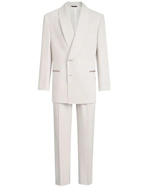 Brunello Cucinelli Délavé Silk Twill Tuxedo With One-And-A-Half Breasted Blazer With Shawl Lapel And Trousers With Double Pleats - White
