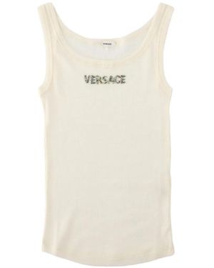 Versace Embroidered Wool Ribbed Tank Top - Natural